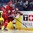 OSTRAVA, CZECH REPUBLIC - MAY 9: Belarus' Nikolai Stasenko #5 collides with Russia's Sergei Mozyakin #10 along the boards during preliminary round action at the 2015 IIHF Ice Hockey World Championship. (Photo by Richard Wolowicz/HHOF-IIHF Images)

